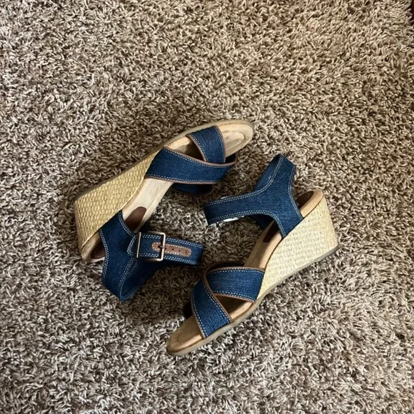 Clark: Denim Wedge Sandals with Ankle Strap – Size 7 - Picture 4 of 8